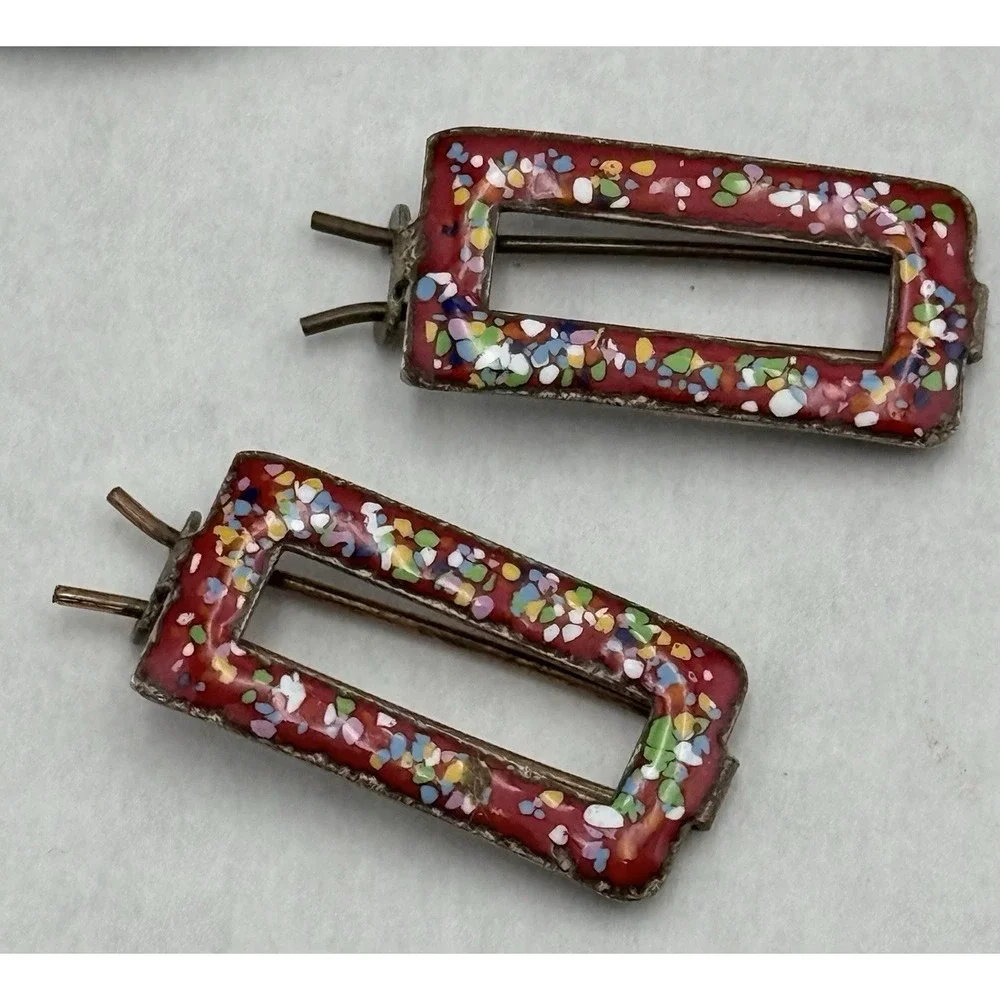 Vintage 1950s Floral Enamel Barrettes‎ Lot Mid Century Vanity Set
